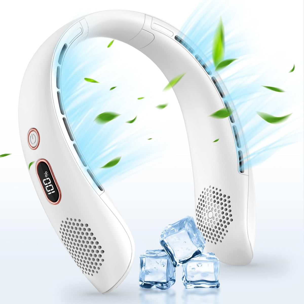 Portable Neck Fan, Hands Free Bladeless Neck Fan Rechargeable 3 Speeds & LCD Display, Battery Operated Wearable Personal Fan, 360° Cooling Hanging Neck Fan for Outdoor Indoor Travel Sport (White)
