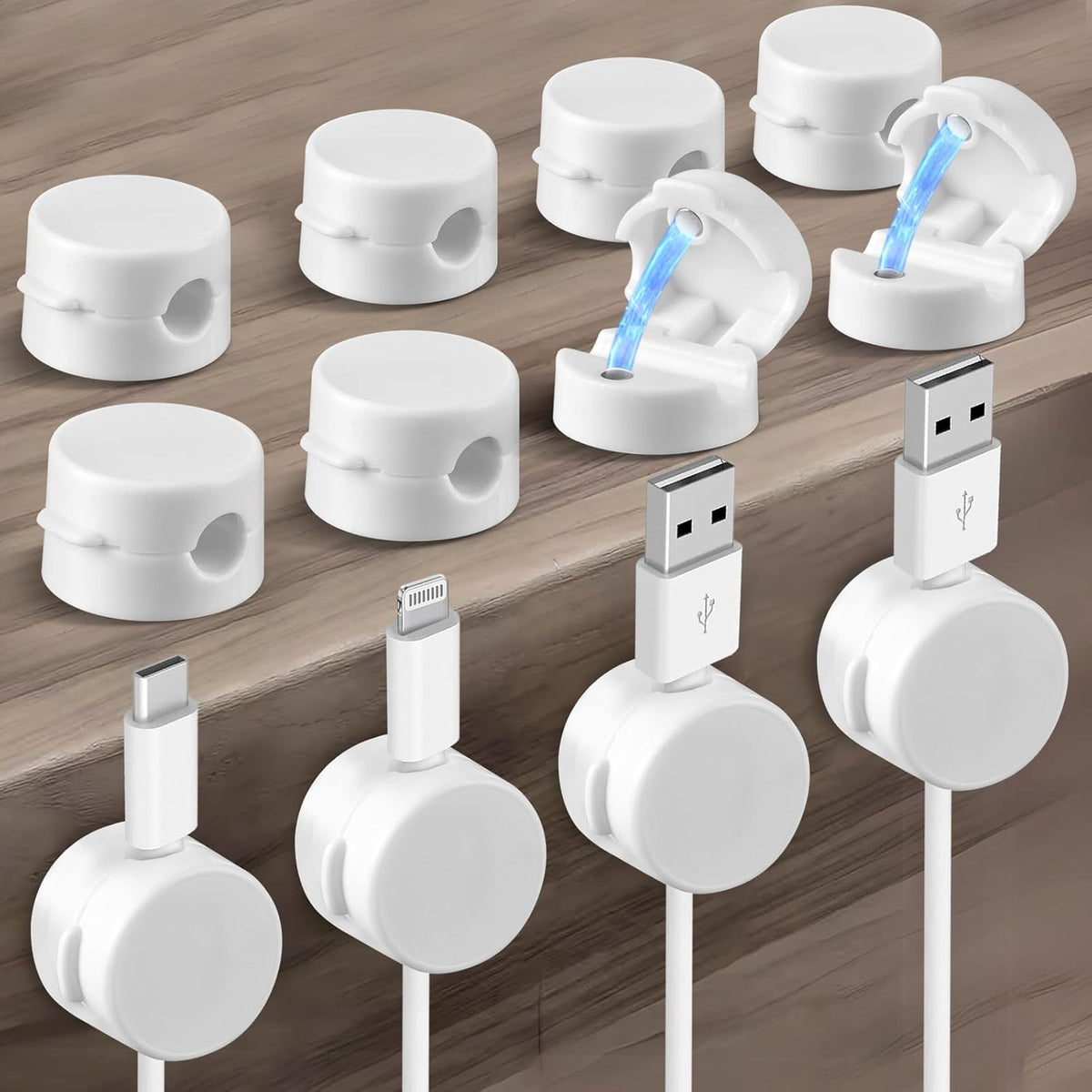 Magnetic Cable Clips 12-Pack – Cord Holders for Desk, Car, Wall & Office – Organizer for Phone Charging Cables, USB Wires & Headphone Cords – White