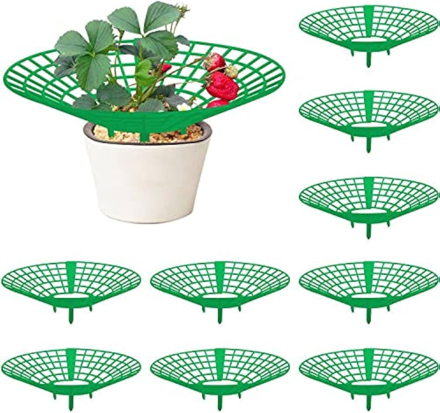 10 Pack Strawberry Plant Supports, Strawberry Plant Stand with 3 Sturdy Legs, Strawberry Growing Racks, Strawberry Growing Frame, Protecting Strawberry Plants from Mold, Rot and Dirt, Green