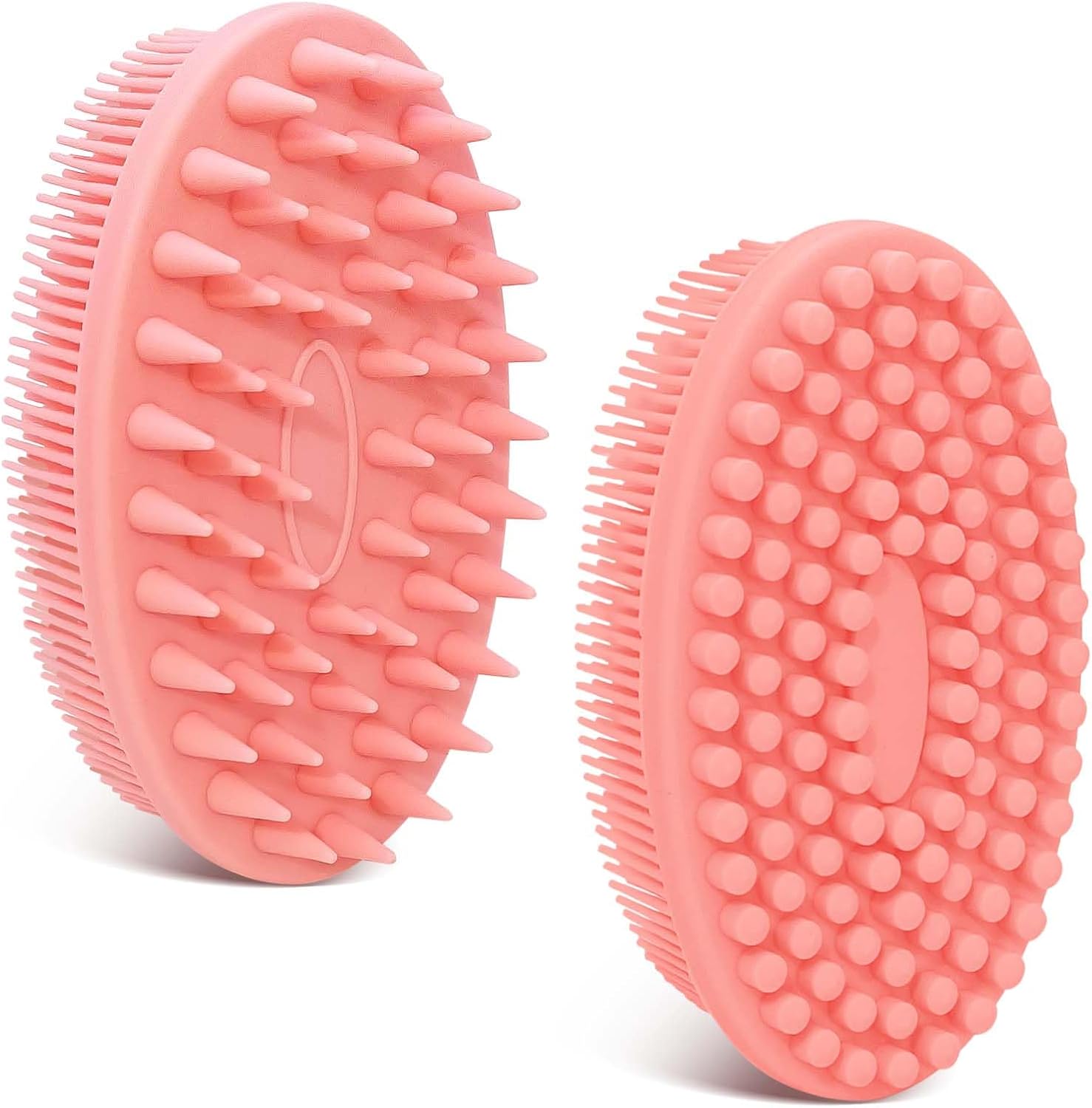 Soft Silicone Body Scrubber 2PCS, Dual-Side Silicone Loofah for Shower, Gentle Loofa Alternative, Replaceable Brush Head to be Used alone or with Long Handle (Pinkx2)