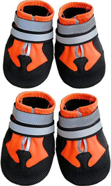 Dog Shoes, Waterproof Anti-Slip Dog Boots Snow Shoes with Two Reflective Straps, 4 Pcs Pet Paw Protectors Rain Boots for Small Dogs, Orange (S)