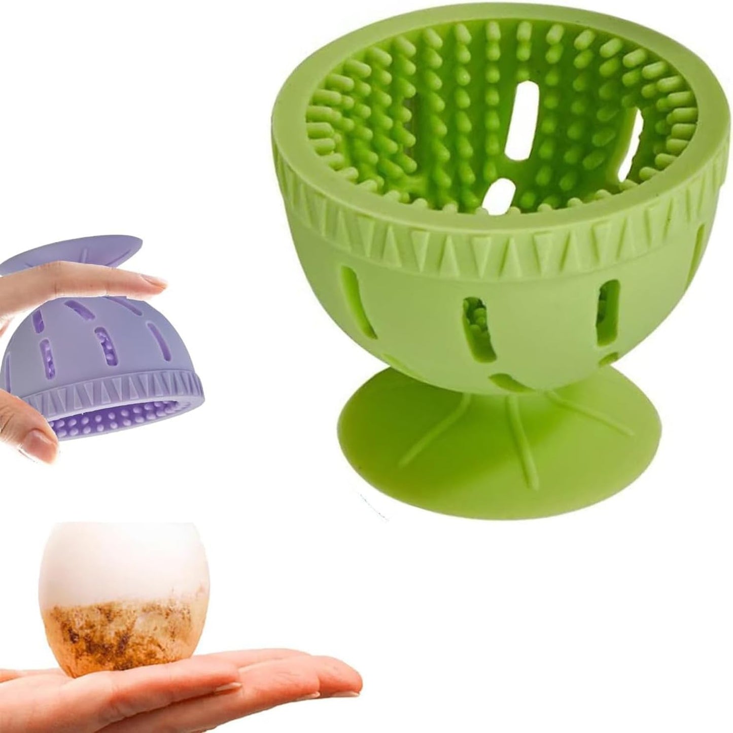 Silicone Egg Brush Cleaner with Suction Cup, Premium Fresh Egg Washer and Brush for Easy Cleaning of Farm-Fresh Eggs (Green)