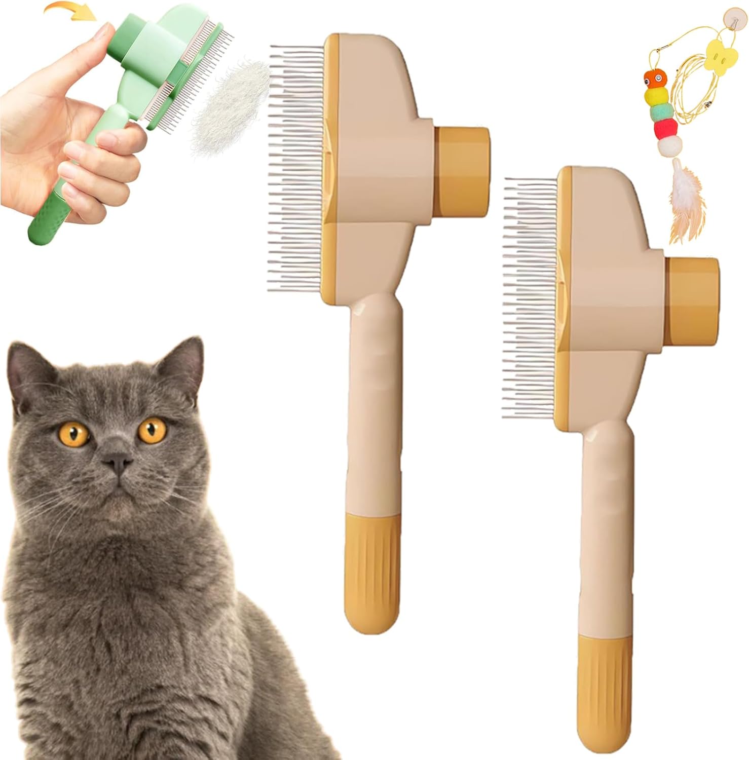 Avatore Zenbrush - Removes Fur & Relieves Pain, Zen Brush for Cats, Zenbrush Cat Comb, Self-Cleaning Cat Brush with Release Button, Cat Grooming Flea Brush for Short & Long Cat (orange,2pcs)