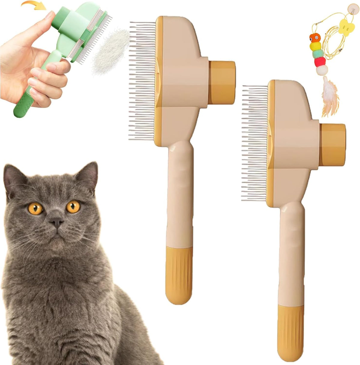Avatore Zenbrush - Removes Fur & Relieves Pain, Zen Brush for Cats, Zenbrush Cat Comb, Self-Cleaning Cat Brush with Release Button, Cat Grooming Flea Brush for Short & Long Cat (orange,2pcs)