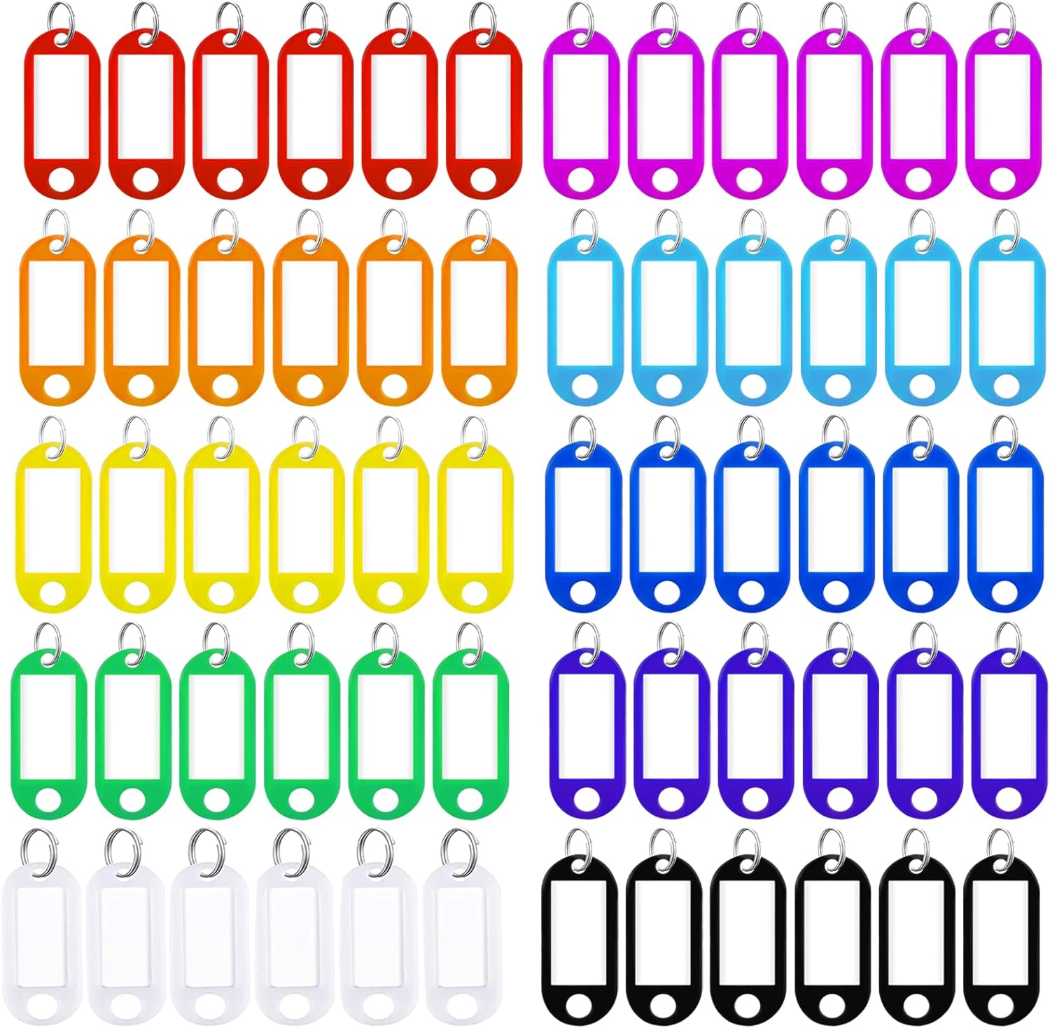 60 Pcs Key Tags with Labels, Tough Plastic Key Tags with Split Ring Label Window with Split Ring Assorted Colors for ID Tags, Pet Name Tags, Luggage Tags