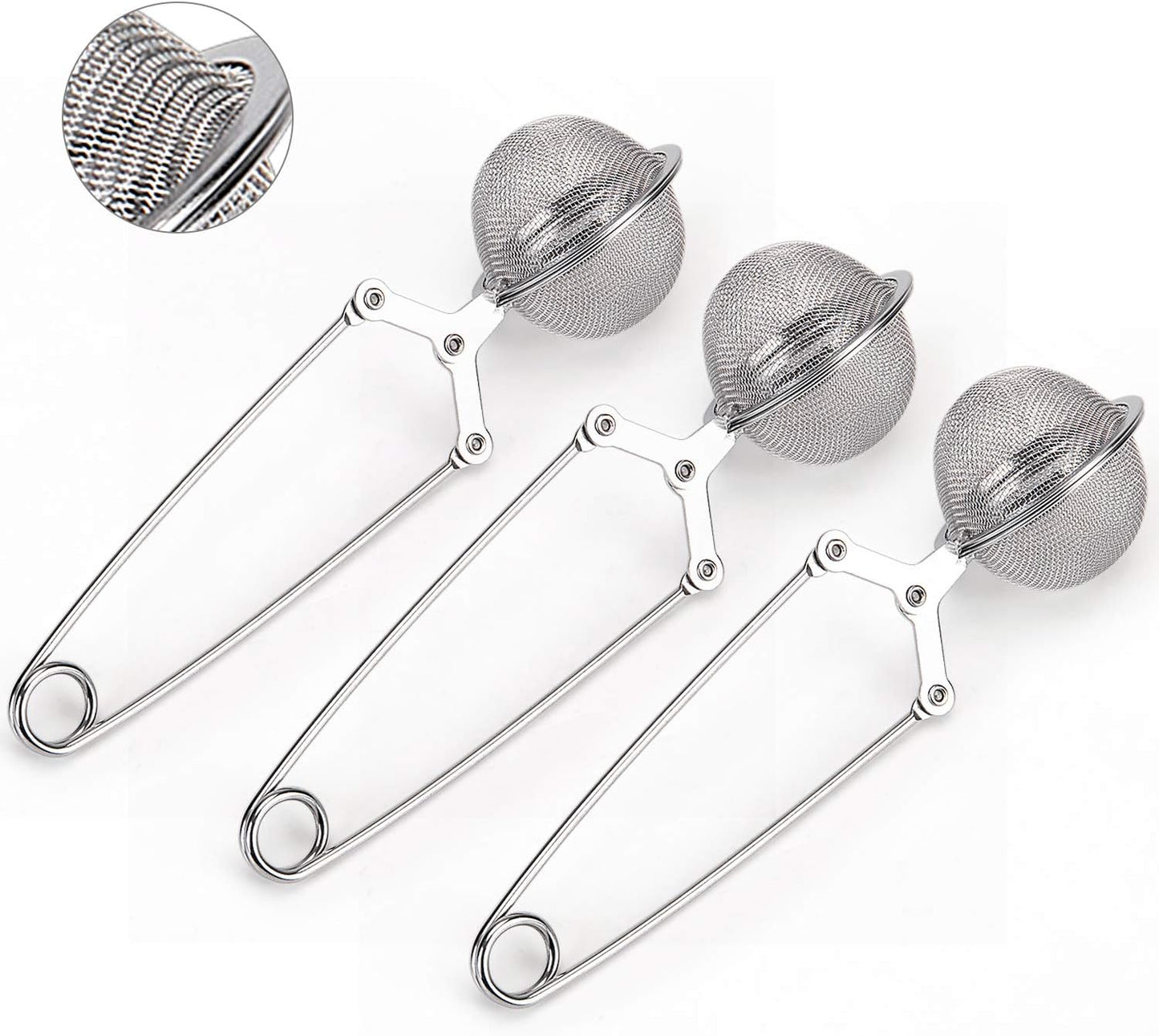 Snap Ball Tea Strainer,  3 Pack Premium Stainless Steel Tea Infuser with Handle for Loose Leaf Tea Fine Mesh Tea Balls Filter Infusers