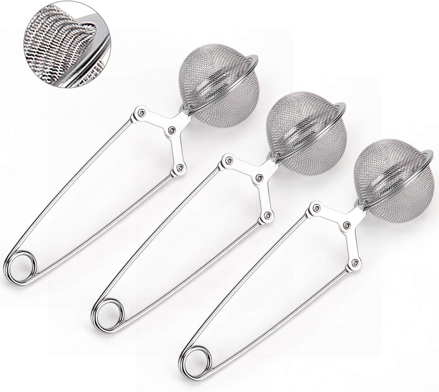 Snap Ball Tea Strainer,  3 Pack Premium Stainless Steel Tea Infuser with Handle for Loose Leaf Tea Fine Mesh Tea Balls Filter Infusers