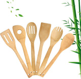 6 Piece Wooden Cooking Utensils, Natural Bamboo Nonstick Kitchen Spoons Spatula Sets for Cooking