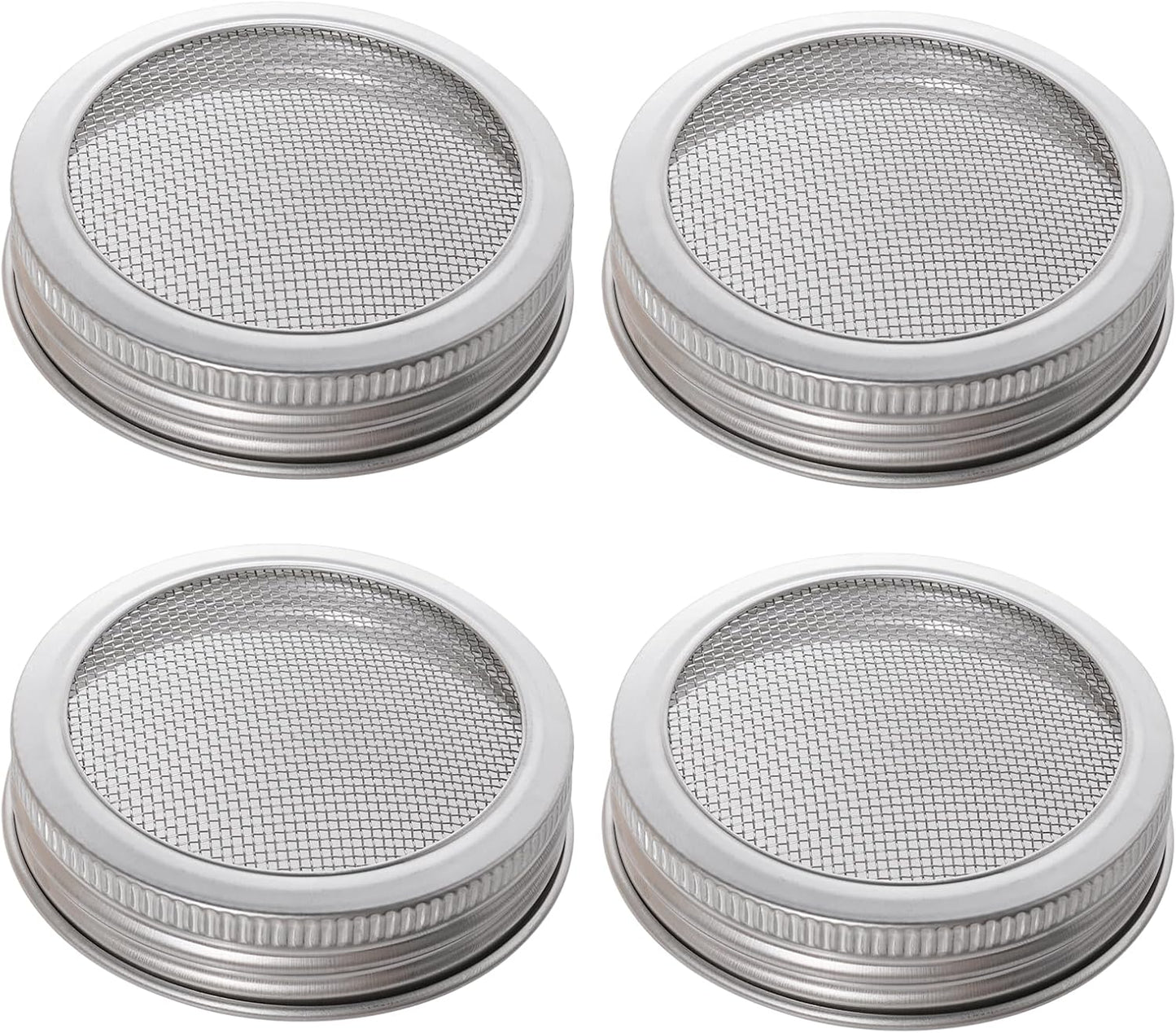 4 Pack Mesh Strainer Jar Stainless Steel Sprouting Jars Mason Wide Mouth Canning Lids for Growing Bean, Seeds and Salad(70MM)