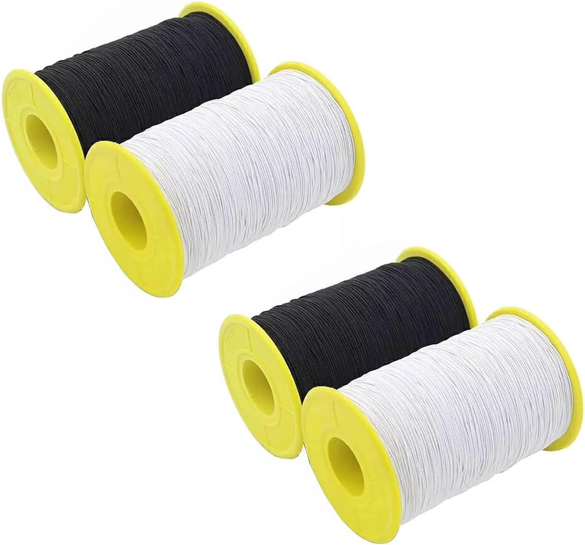 4 Pack Elastic Thread for Sewing Thickness Stretchy String Elastic Cord Sturdy Elastic Sewing Thread for Shirring, Smocking, Beading, Gathering, DIY Project, Each 400m, Black & White