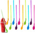 30PCS Plastic Straw with Spoon, 9.3-inch Reusable Hard Straw, Mixing Spoon for Coffee Smoothies, Milkshakes, ice Cream, Frozen Drinks, Cocktails
