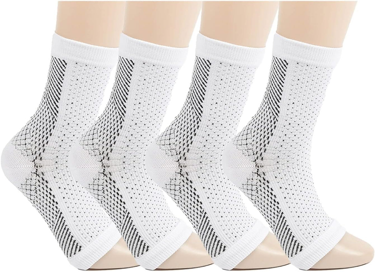 Soothrelieve Compression Socks, Anti Fatigue Compression Foot Sleeves for Men & Women, Ankle Brace Compression Sleeve, for Pain Relief and Plantar Fasciitis (S/M,White 4 Pairs)