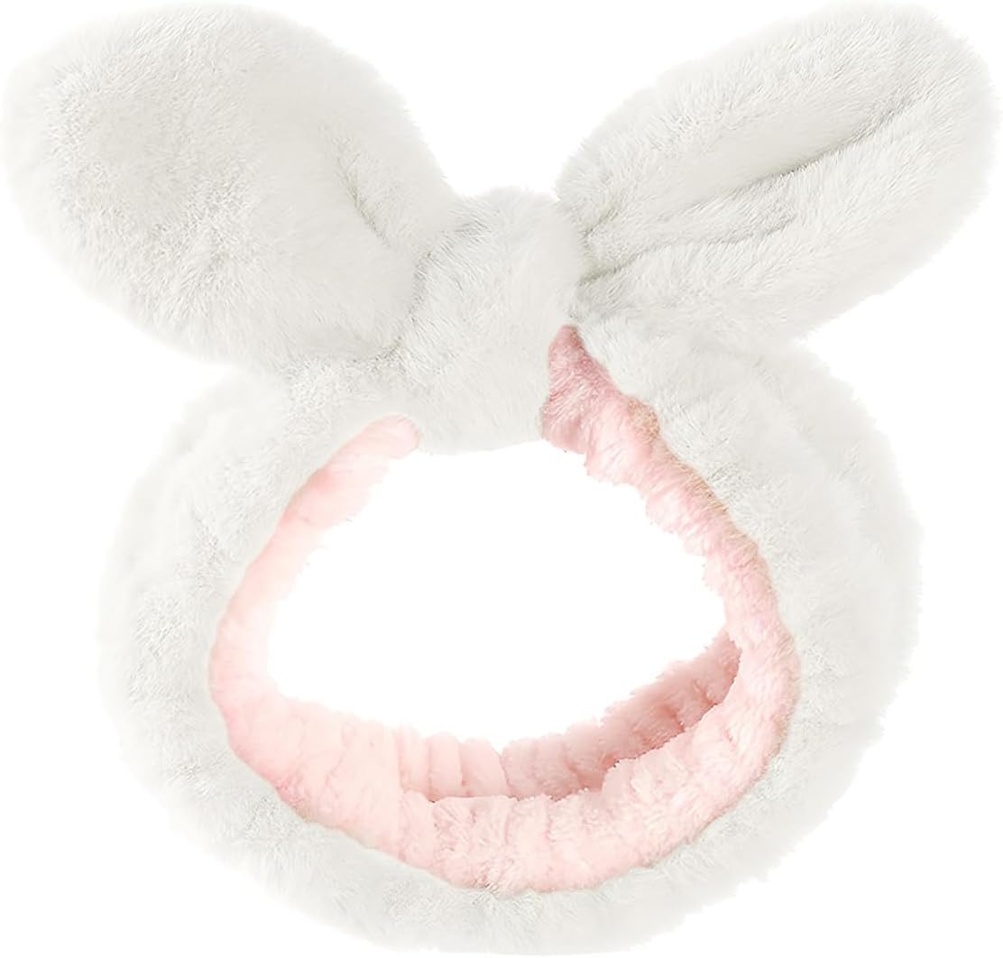 Skin Care Headband, Facial Wash Band, Bunny Ear, Bath Shower, Girls Rubber Makeup (B, M)