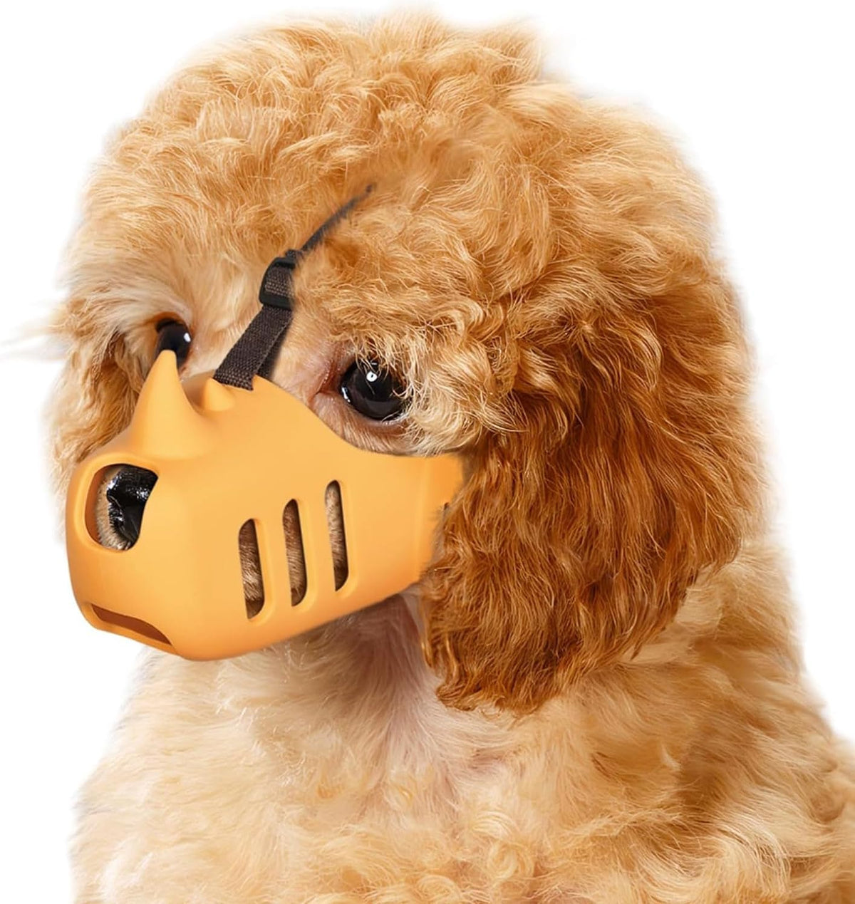 Silicone Dog Muzzle, Soft Muzzle for Small Medium Dogs, Breathable Silicone Cage Mouth Cover for Poodle Dachshund to Prevent Biting and Chewing Adjustable Head Strap (S,Orange)