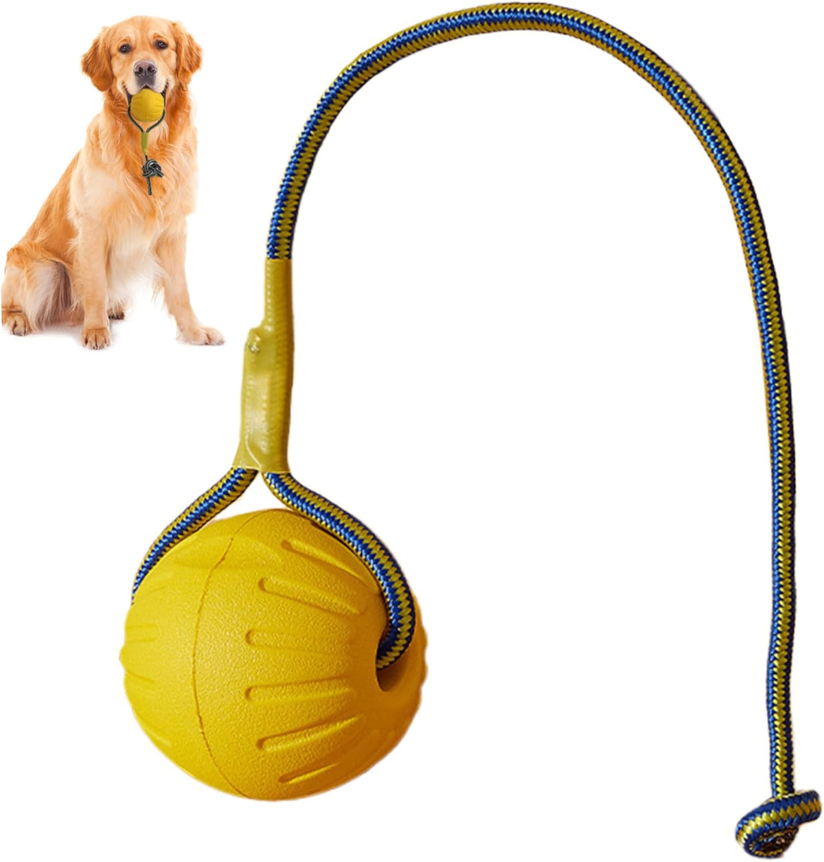 Dog Ball on Rope 3 Inch Rubber Ball on Rope Dog Toy Interactive Training Yellow Color Portable Teething Toys for Reward, Fetch, Play