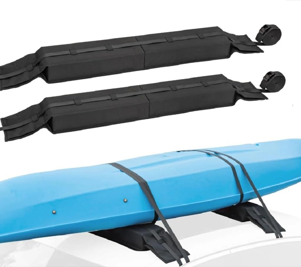 Universal Soft Roof Rack Pads for car Without crossbars,Carrier for Kayak,Surfboard,SUP,Canoe with Tie Down Strap,Quick Loop Strap and Storage Bag