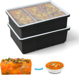Silicone Ice Cube Trays with Lid for Soup,2 Pack Freezer Container Molds,Easy Release Large Ice Cube Trays-Makes 6 Perfect 1 Cup Portions for Stews Sauces,Broth,Leftovers Storage,Dishwasher Safe