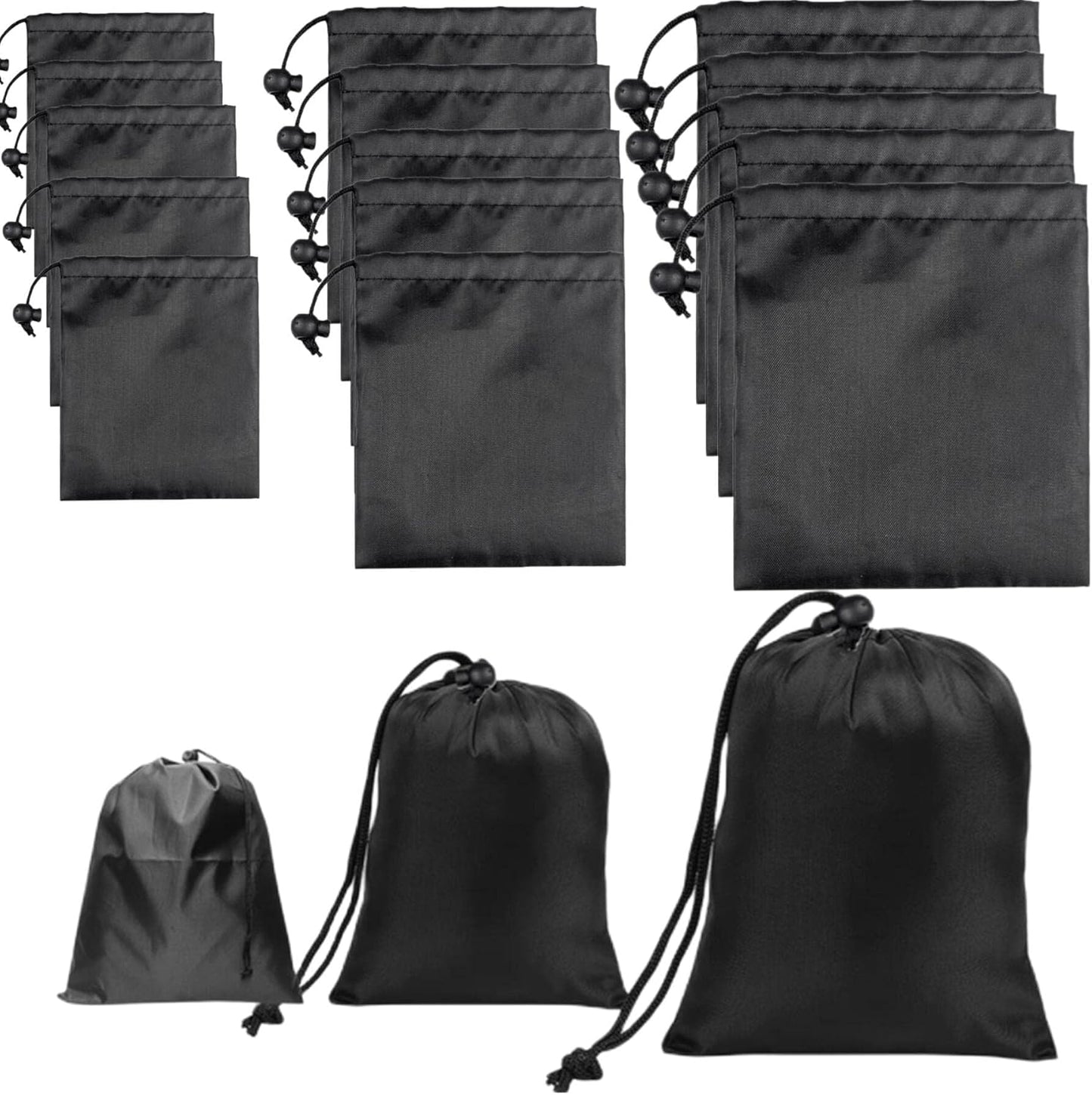 Drawstring Bag String Bag - 15Packs 3Sizes Nylon Cinch Ditty Stuff Pouch with Toggle for Gym, Luggage, Storage, Shoes, Travel