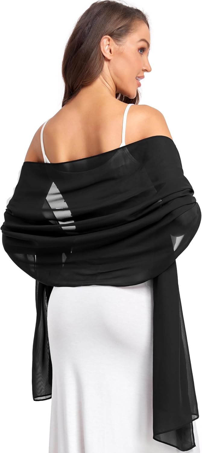 Soft Chiffon Scarve Shawls Wraps for Dresses Women Accessories Black
