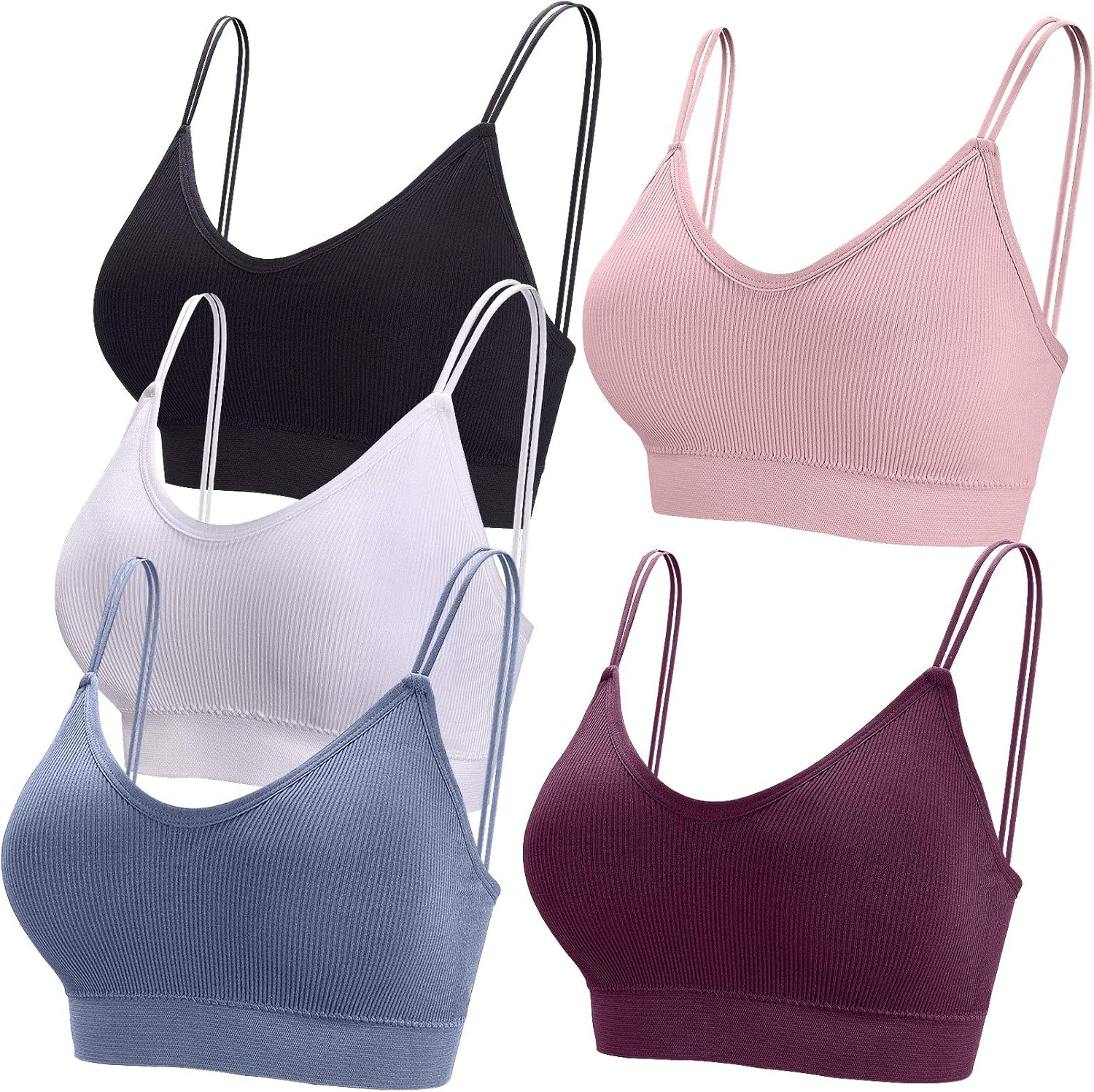 5 Pcs V Neck Tube Top Bra Seamless Bralettes Wireless Bra Padded Bralettes Sports Bra Comfortable Camisole for Women