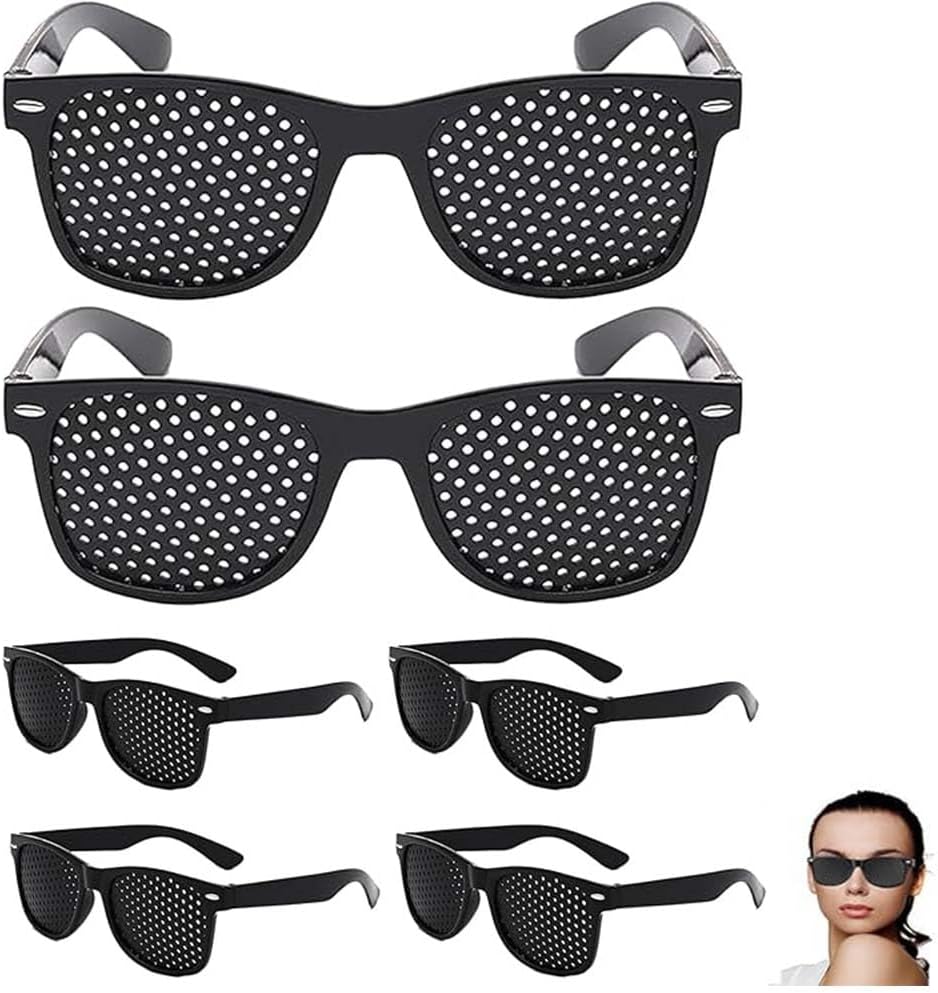 6 Pcs Pinhole Sunglasses, Black Plastic Vision Training Glasses for Men and Women, Full Frame Pinhole Occluder Glasses for Eye Exercise and Vision Improvement