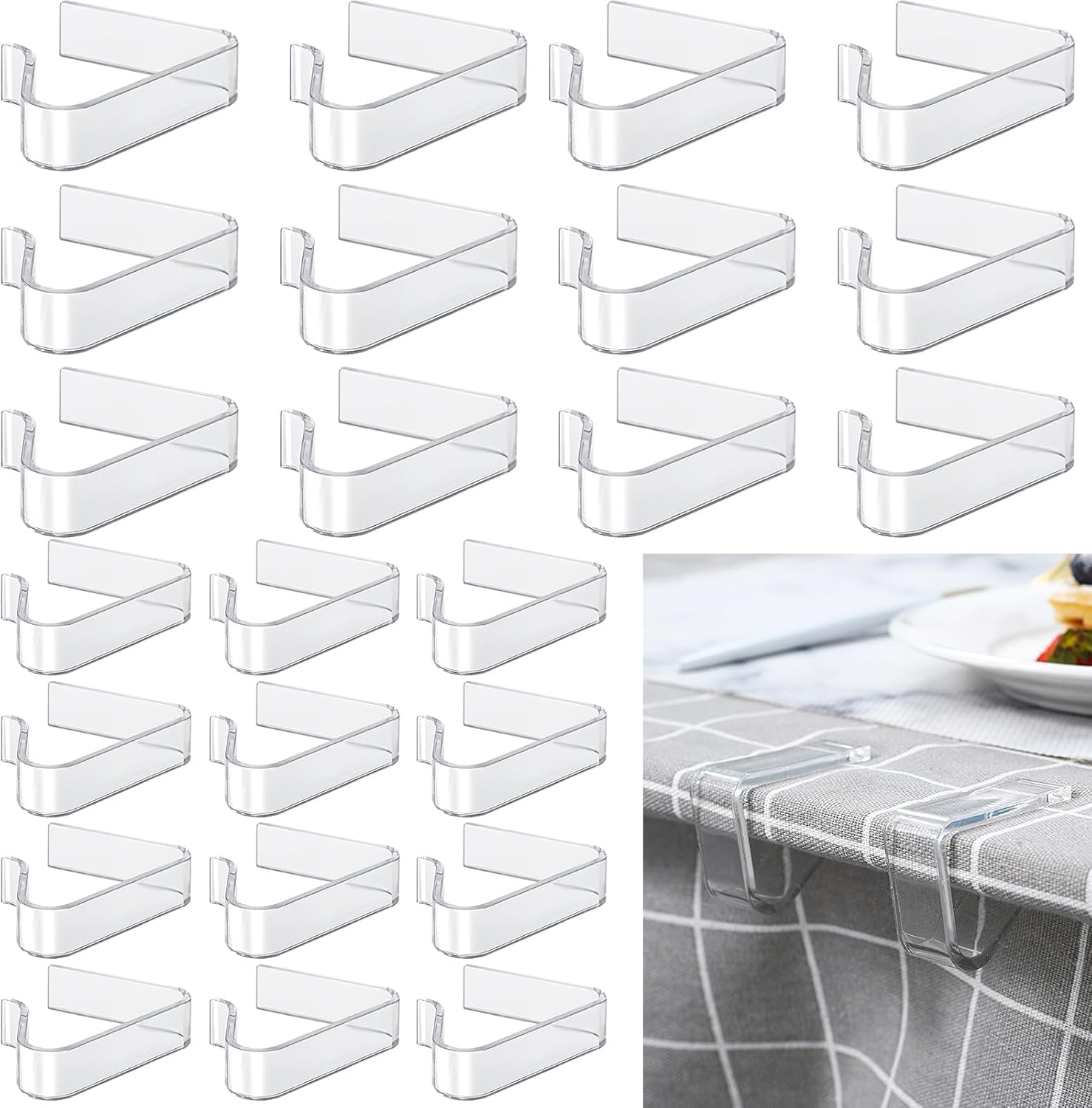 Table Cloth Clips, 24PCS Plastic Transparent Picnic Tablecloth Clips Large Windproof for Christmas Home Wedding Party Indoor Outdoor Camping(2 Sizes)