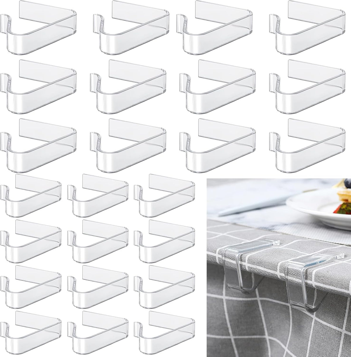 Table Cloth Clips, 24PCS Plastic Transparent Picnic Tablecloth Clips Large Windproof for Christmas Home Wedding Party Indoor Outdoor Camping(2 Sizes)