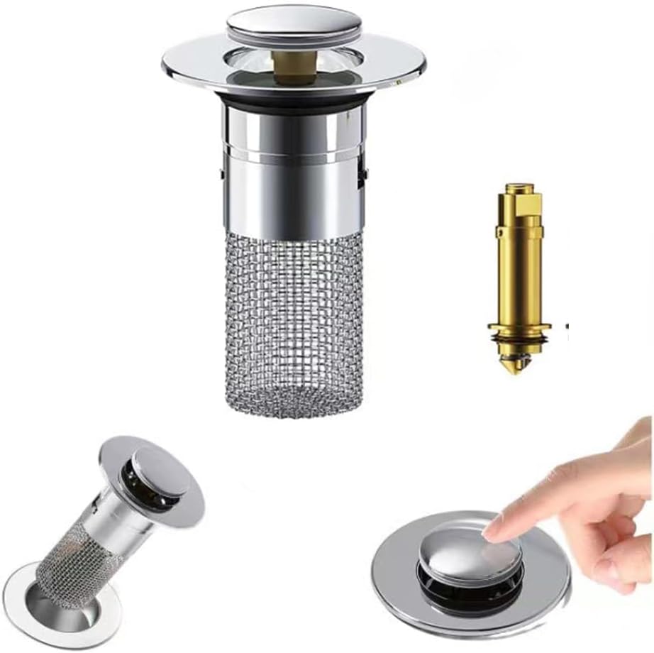 2Pcs Stainless Steel Floor Drain Filter,Bathroom Sink Stopper Hair Catcher with Removable Stainless Steel Filter Basket Hair Catcher,Isolate Odor Pop Up Sink Drain (1pcs)