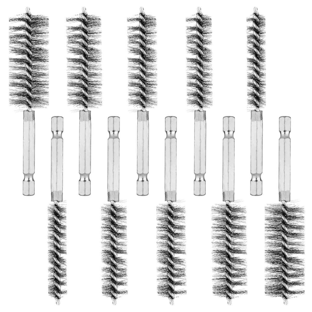 10 Pieces of Wire Brush Drilling Cleaning Brush Set, Stainless Steel Hole Cleaning Brush, 1/4 Inch Hexagonal Handle Tube Cleaning Drill Bit Wire Brush