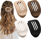 4 PCS Flat Hair Clips, Round Lay Down Claw Clips for Women Girls, French Strong Hold Hair Barrettes for Thick Thin Hair, Comfortable Curved Design - For Lying, Driving and More (Neutral Matte)