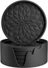 Silicone Coasters [6 Pack] Coasters with Holder - Drinking Coasters - Cup Mat for Drinks - Live for Hot or Cold Drink Thickened, Non-Slip, Non-Stick, Deep Tray Black