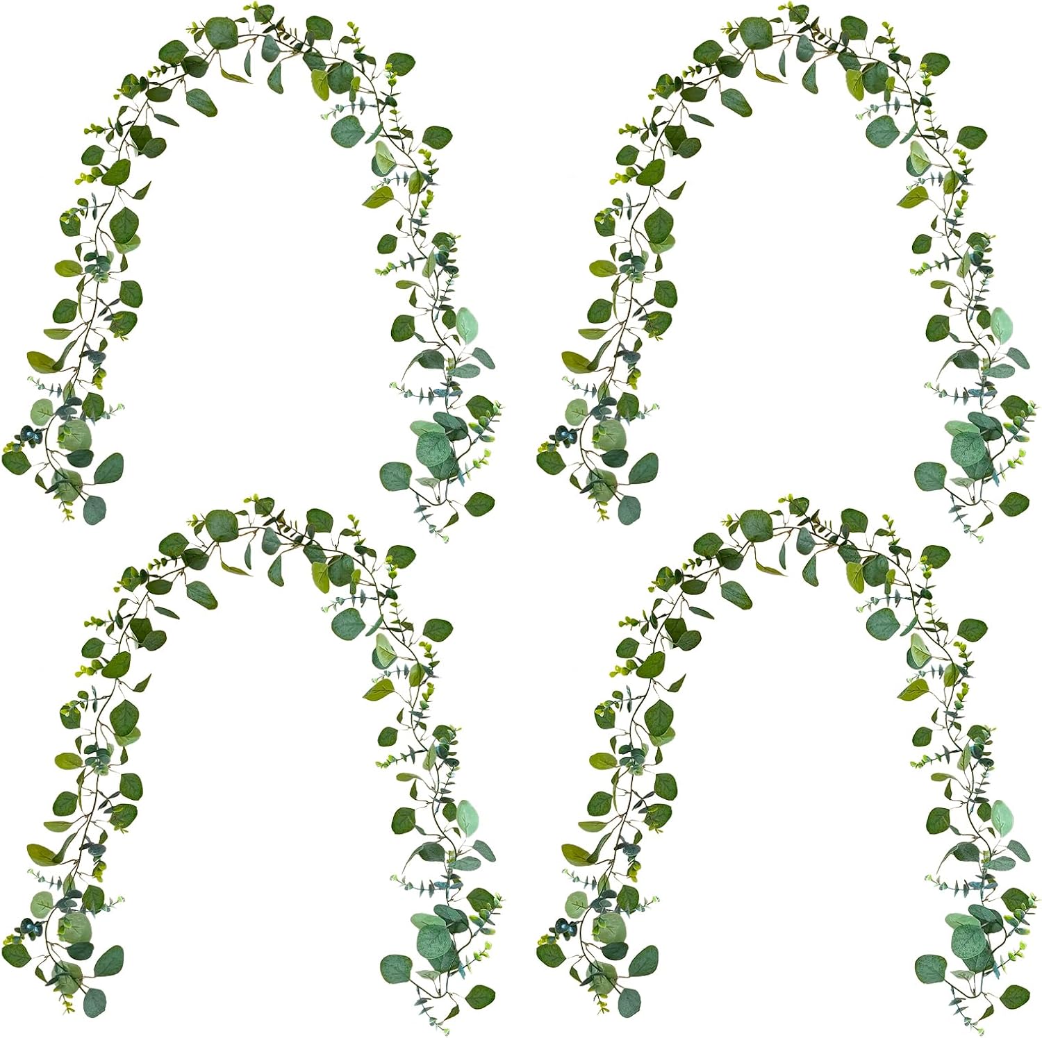 4 Pack Artificial Eucalyptus Garlands for Decoration, Artificial Greenery Garland Fake Vines for Bedroom and Wedding Decor, Artificial Plants with Ivy Vines for Mantle Table Runner Home Decor