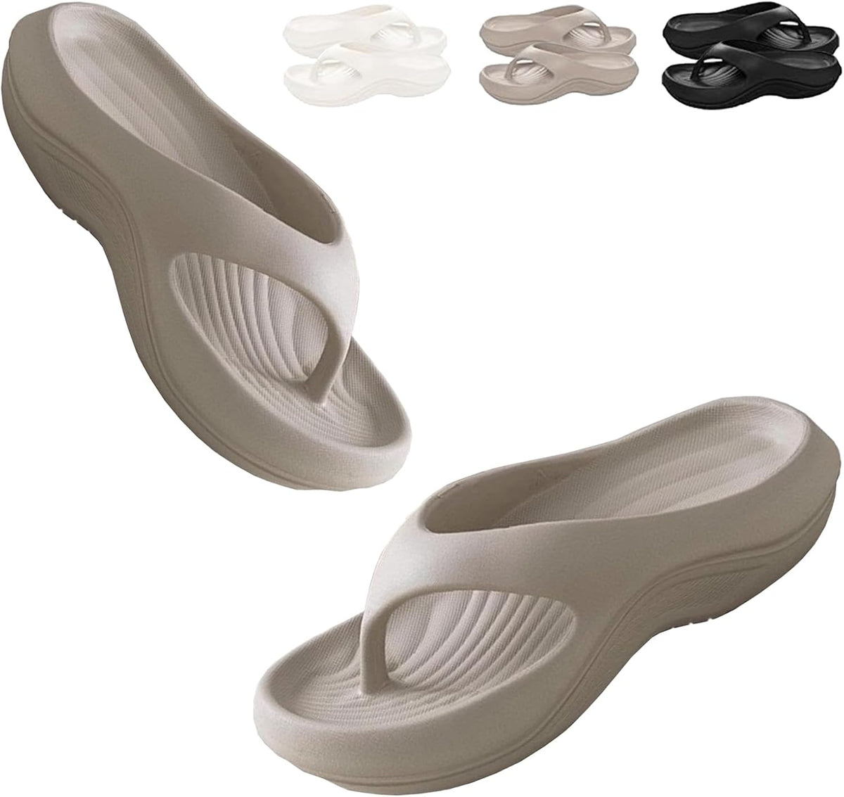 Pillow Arch Support Flip Flops, Summer Plantar Fasciitis Flip Flops for Women Men, Arch Support Recovery Walking Sandals, Orthopedic Beach Slippers Non-Slip Comfort Lightweight (khaki, Adult, Women, 7.5, Numeric, US Footwear Size System, Medium)
