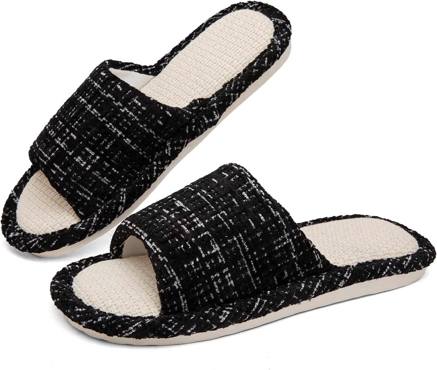 Linen Open Toe Slippers, Soft and Silent Home Slippers for Couples, Casual Comfortable Breathable non-slip Indoor and Outdoor Slippers Men/Women
