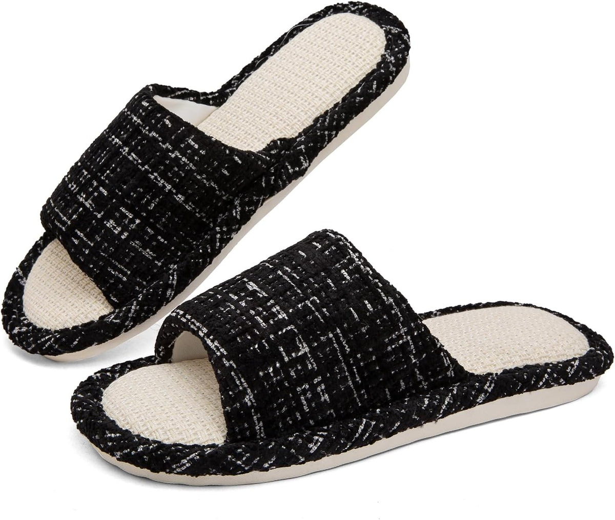 Linen Open Toe Slippers, Soft and Silent Home Slippers for Couples, Casual Comfortable Breathable non-slip Indoor and Outdoor Slippers Men/Women