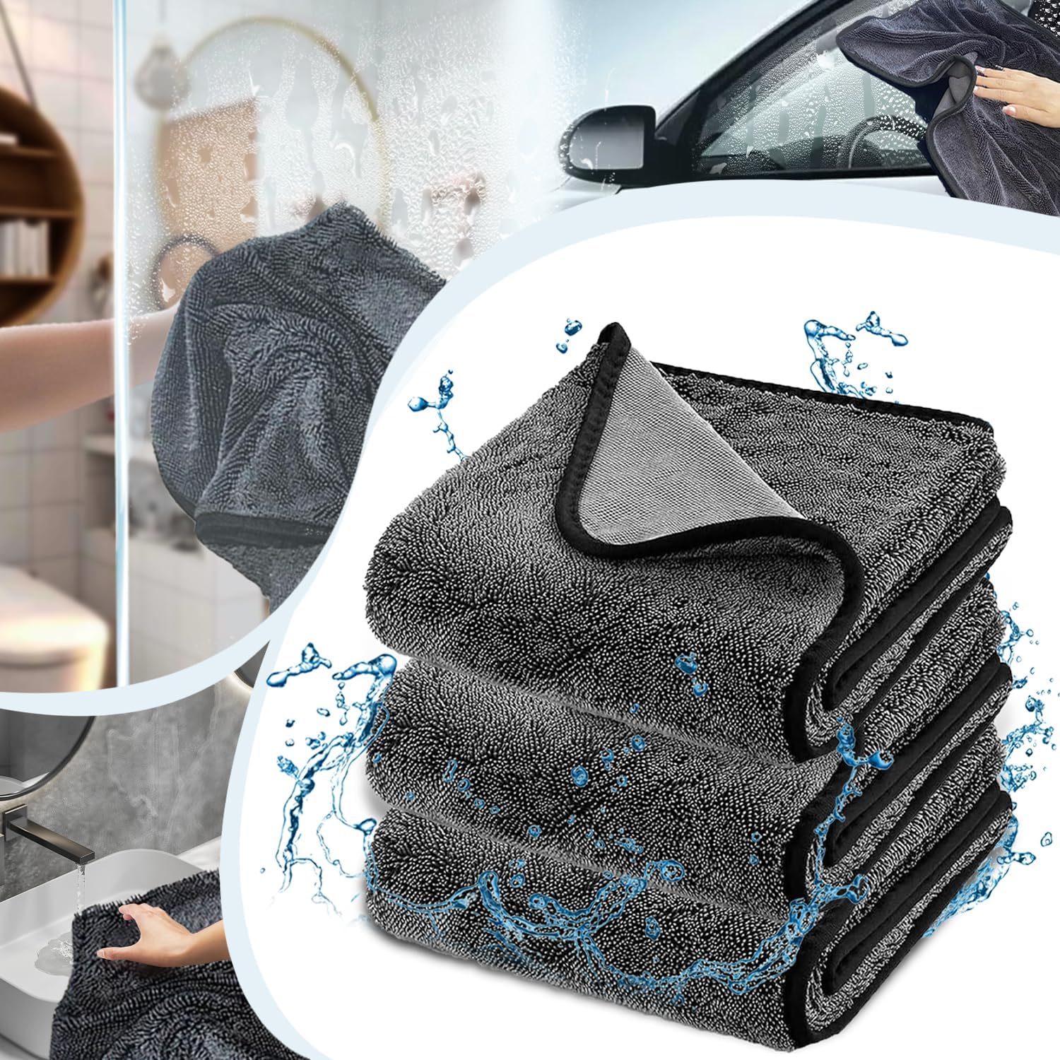 Shiny Wipes Cleaning Cloths for Shower, Bath XXL Drying Towel, Streak Free & Ultra Absorbent Microfiber Towels, Escape The Bathroom Cars Limescale Struggle (3Pcs)