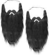 2Pcs Fake Mustache Funny Fake Beard Halloween Decoration Long Fake Moustache Elastic Band Simulation Beard Facial Hair Party Cosplay Costume Accessories (Black)