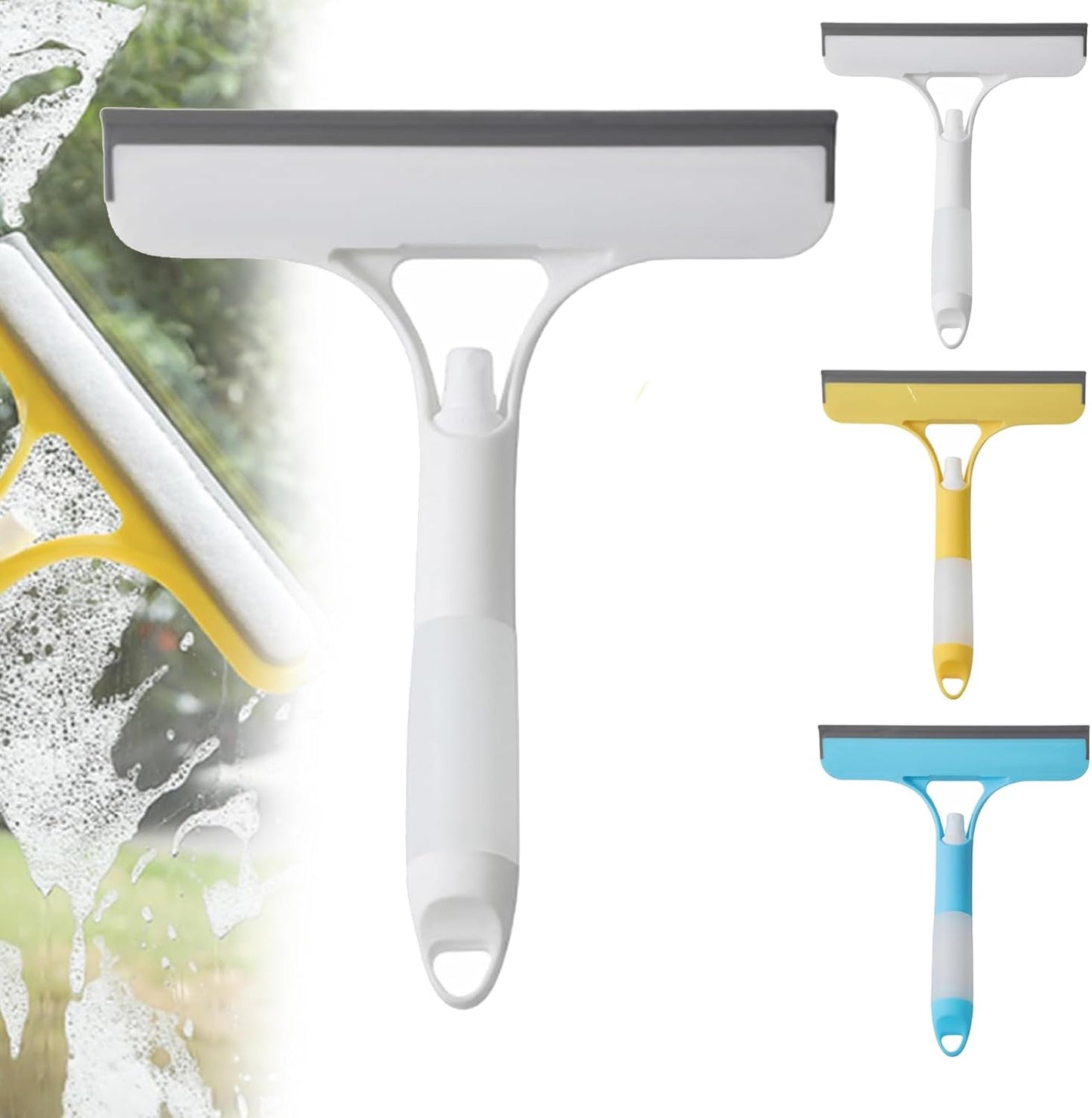 Recyclable Silicone Window Squeegee Kit, 3 in 1 Window Cleaning Scraper, Squeegee and Scrubber with Spray, Window Cleaning Scrapersqueegee, for Car, Home, Kitchen (White-1pcs)