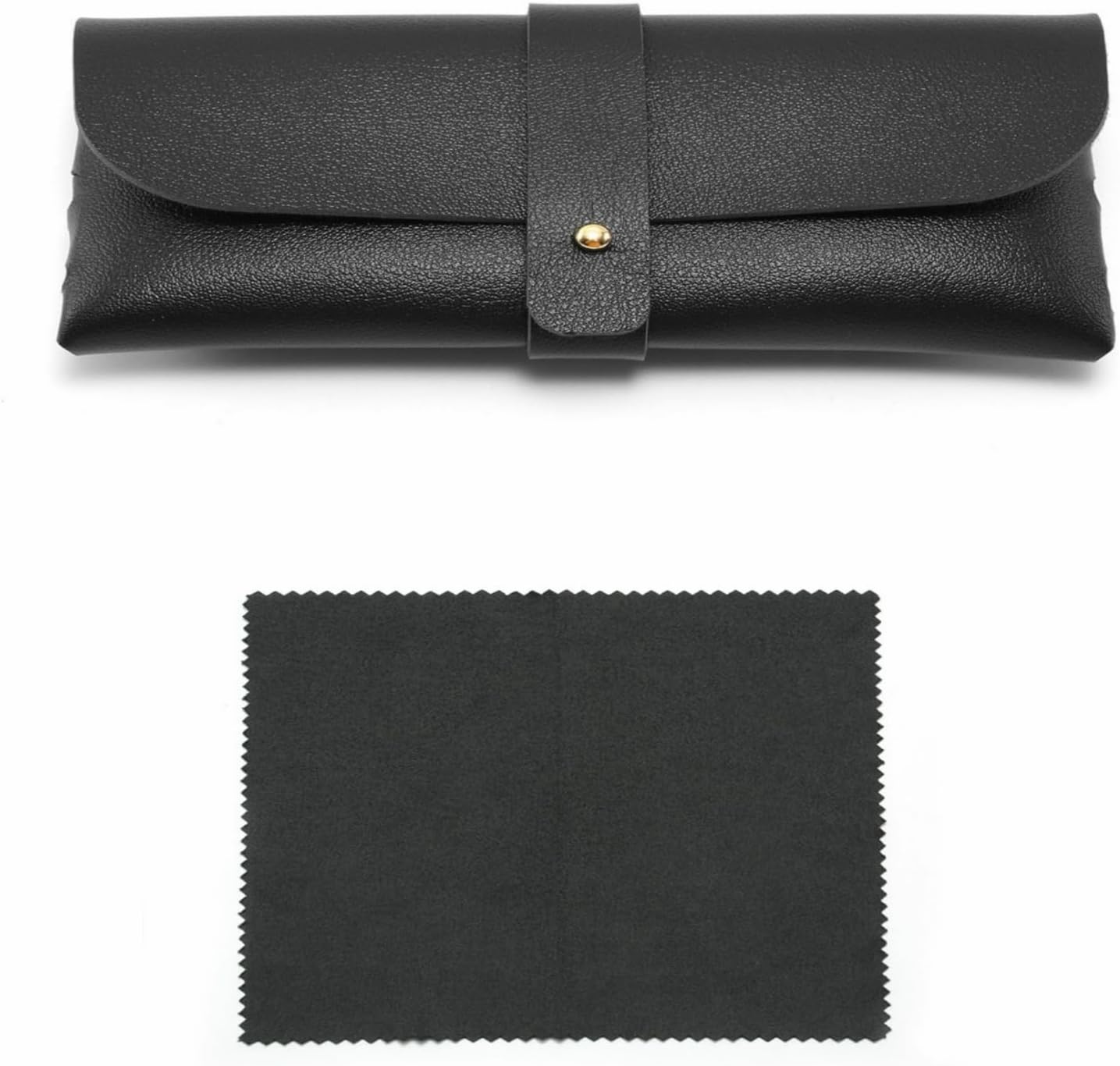 Glasses Case and Glasses Cloth, Simple Black Leather Case with Matching Cleaning Cloth, Portable Practical Item for Lens Cleanliness and Safety