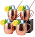 Moscow Mule Copper Mugs of 4 18-oz Pure Copper Plating Stainless Steel Drinking Cup with 4 Cocktail Copper Straws Great Dining Entertaining Bar Gift