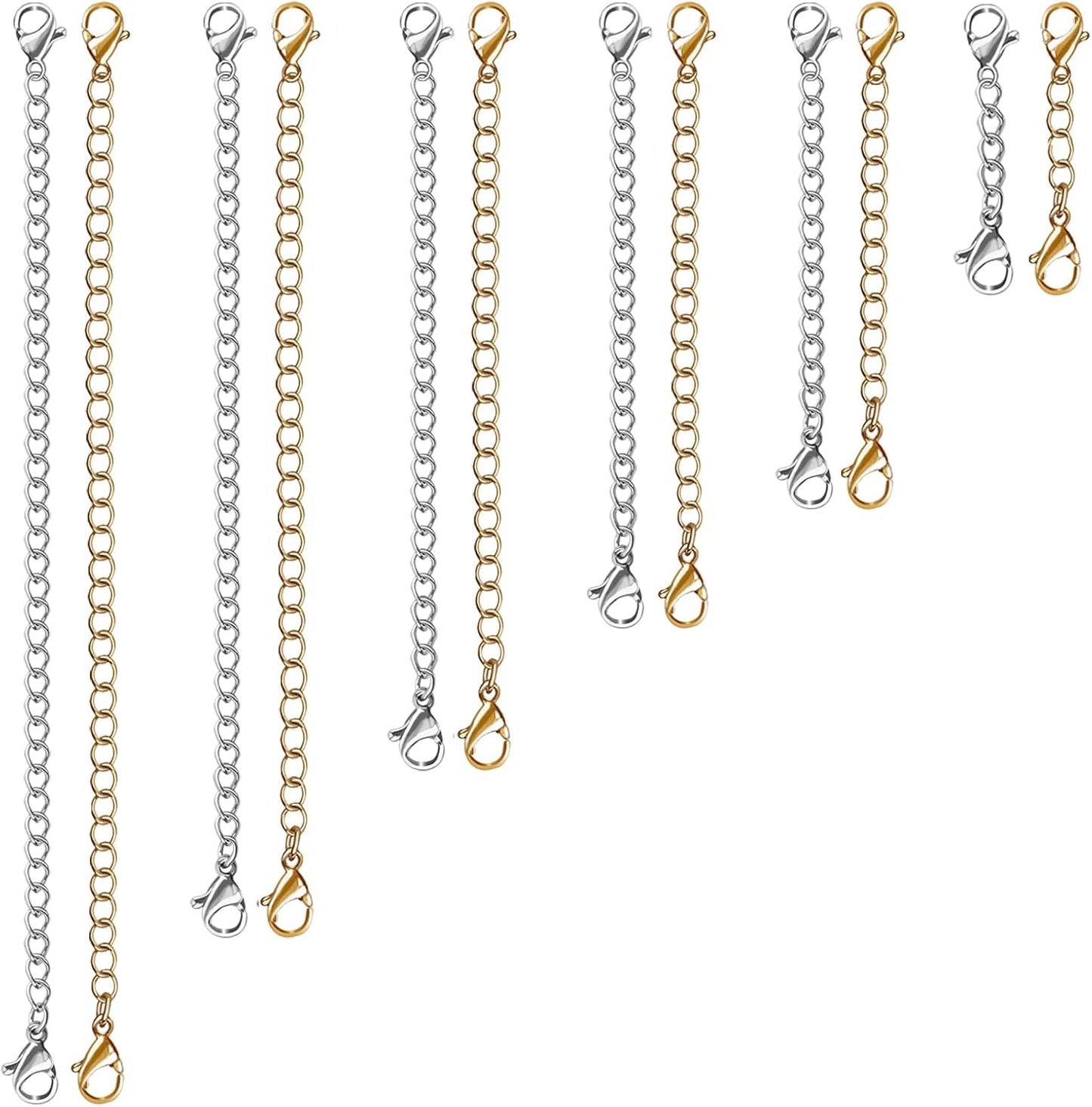 12 PCS Necklace Extenders - Stainless Steel Necklace Extension Chain for Jewelry, Bracelets & Anklets (6 Gold & 6 Silver, 1"-6" Lengths)
