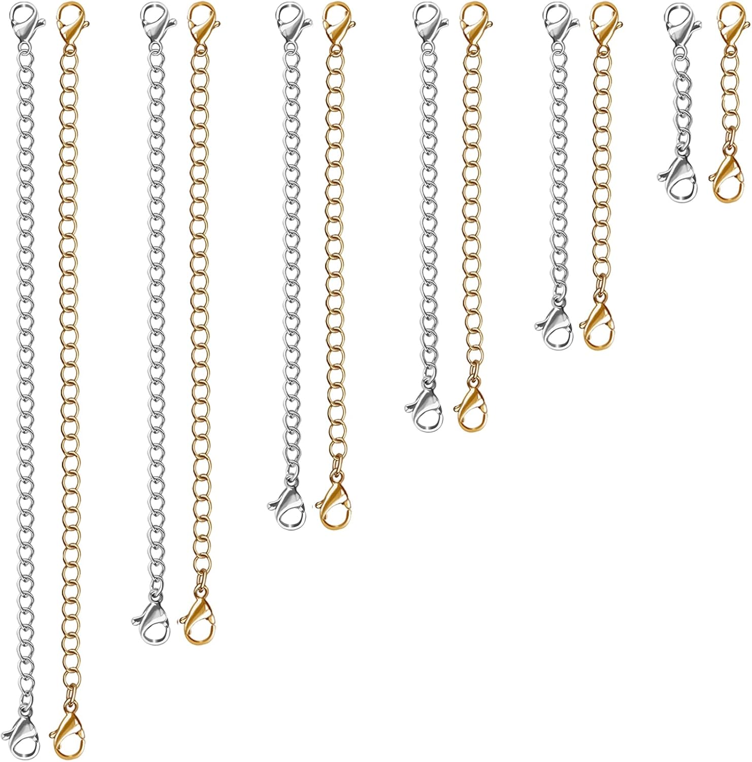 12 PCS Necklace Extenders - Stainless Steel Necklace Extension Chain for Jewelry, Bracelets & Anklets (6 Gold & 6 Silver, 1"-6" Lengths)