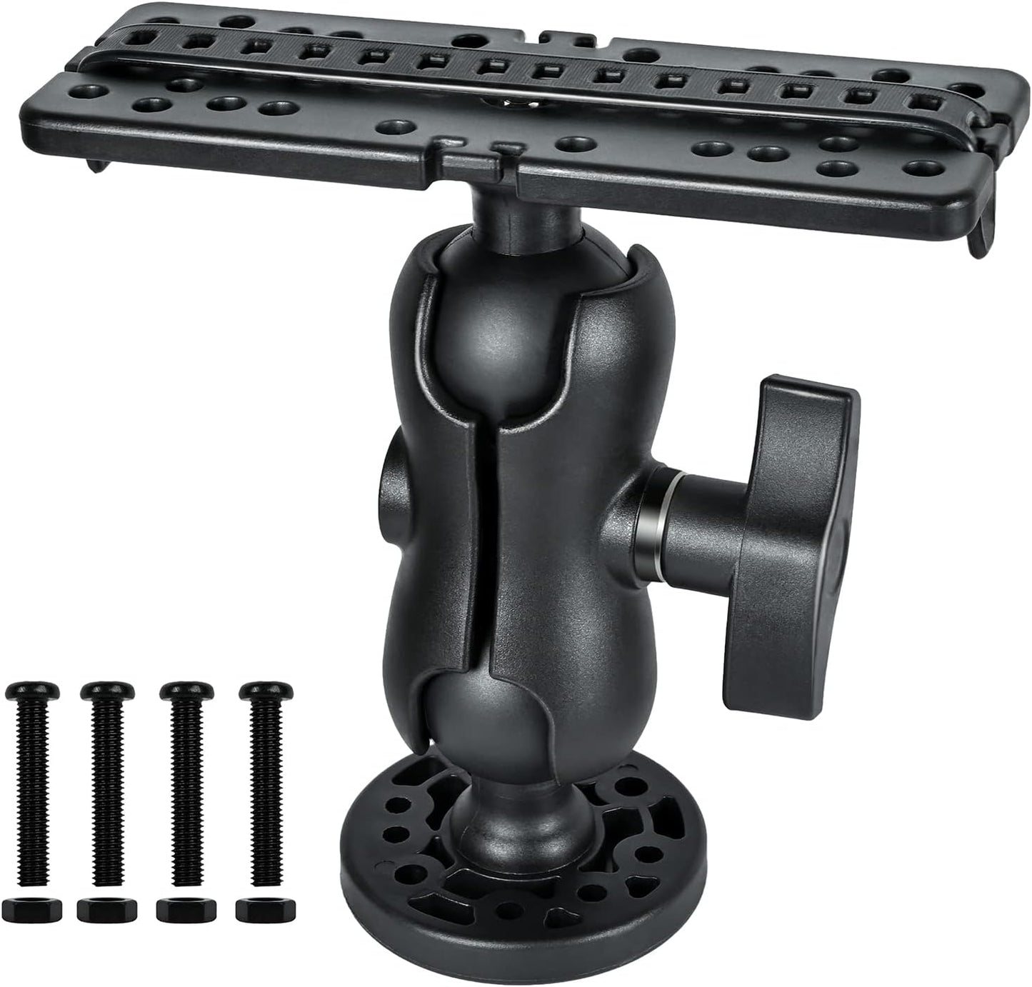 Fish Finder Mount Base, Universal 360° Rotation Ball-Mount Bracket, Nylon & Stainless Steel Electronic Holder for Marine Boat Kayak Pontoon Canoe Helix Garmin, 4*Srews, 4*Nuts