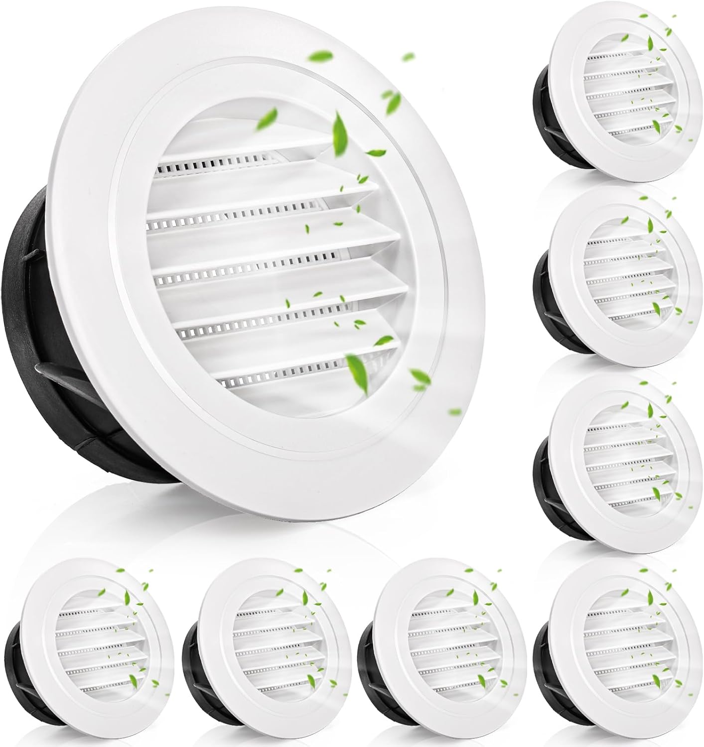8 Pack Air Vent Round, 4 Inch Air Soffit Vent, ABS Louver Vent Cover with Built-in Fly Screen Mesh, Ceiling Louver Grille Cover for Garage, Bathroom, Kitchen, Office, Home Ventilation