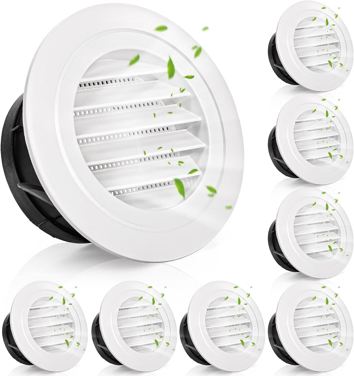 8 Pack Air Vent Round, 4 Inch Air Soffit Vent, ABS Louver Vent Cover with Built-in Fly Screen Mesh, Ceiling Louver Grille Cover for Garage, Bathroom, Kitchen, Office, Home Ventilation