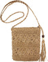 Women Small Straw Bag Summer Beach Crossbody Bag with Tassel Boho Weave Handmade Shoulder Purse or Holiday Travel