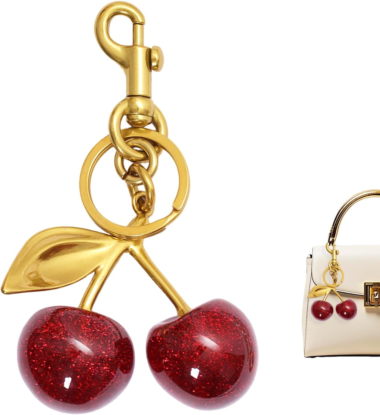 Women Purse Vintage Pearl Sweet Cherry Bag Charm Keychain Decor for Women Handbag
