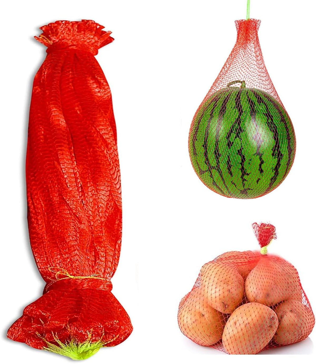 100Pcs Resuable Nylon Mesh Bags,Red Hanging Watermelon Net Bag,13.8"L Thicker Reusable Fruit Net Bag for Hanging Watermelon,Honeydew Melon,Vegetables,Load Capacity 1.5kg