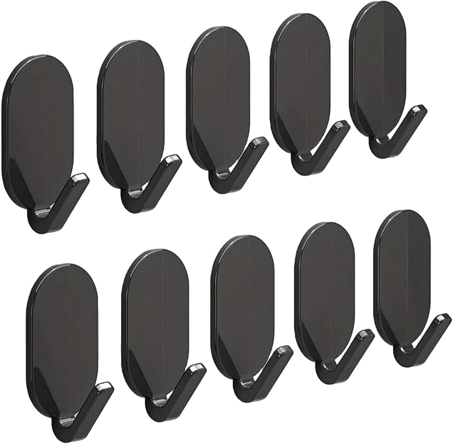 Heavy-Duty Adhesive Wall Hooks, 10-Pack - No-Drill, Damage-Free Installation for Multi-Purpose Use in Bathroom, Kitchen & More - Strong Hold, Black