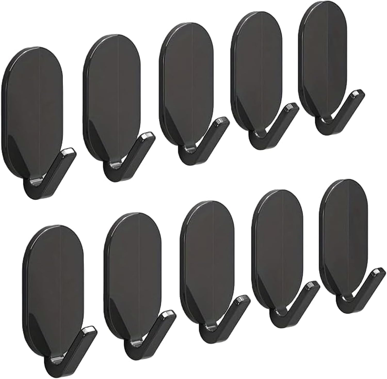 Heavy-Duty Adhesive Wall Hooks, 10-Pack - No-Drill, Damage-Free Installation for Multi-Purpose Use in Bathroom, Kitchen & More - Strong Hold, Black